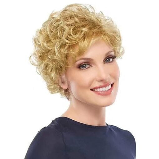 Short Curly Blonde Wigs For Women White Women Natural Looking Synthetic Heat Resistant Fiber Wig For Women Daily Use With Wig Cap MI1602883