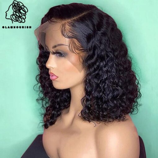 Short Curly Bob Human Hair Wigs Loose Deep Water Wave Lace MI1602976