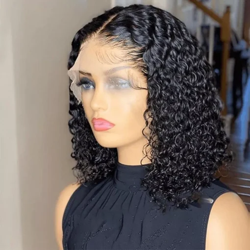 Short Curly Bob Wig For Women Black Women Human Hair Wigs Prepluck Frontal Closure Wig MI1602489