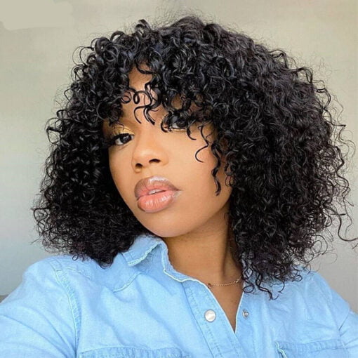 Short Curly Bob Wig With Bangs Brazilian Water Wave Human Hair Wigs For Women Women MI1606077