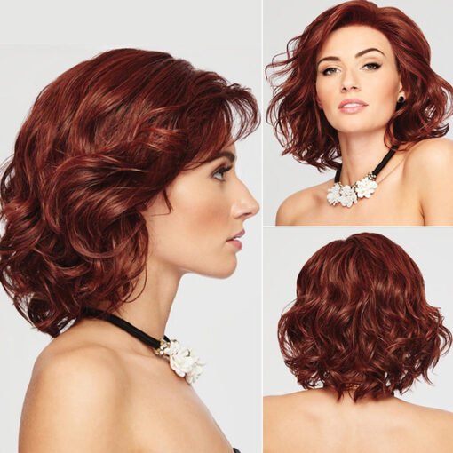 Short Curly Bob Wigs Burgundy Wine Red Synthetic Wave Bob MI1610256