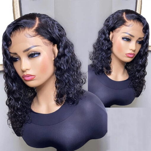 Short Curly Bob Wigs Human Hair Deep Wave 13X4 Transparent Lace Front Wigs For Women Black Women Glueless Hd Lace Frontal Curly Wigs Pre Plucked Hairline MI1604640