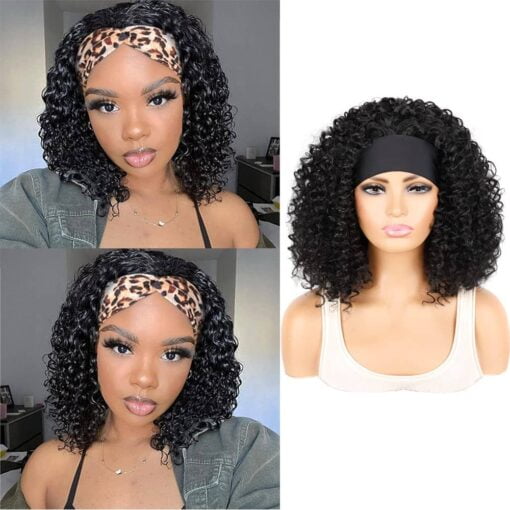 Short Curly Headband Wigs For Women Black Women Bob Deep Water Wave Wigs Afro Kinky Curly Wigs Synthetic Glueless No Lace Front Hair Wigs With Headbands MI1606404