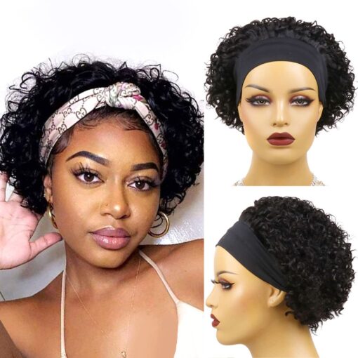 Short Curly Headband Wigs Human Wigs Pixie Cut Wigs Lace Glueless None Lace Front 150% Density Wigs For Women Black Women Soft Brazilian MI1606389