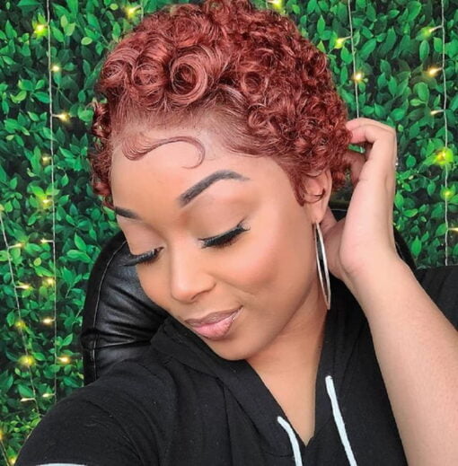 Short Curly Human Hair Wigs For Women Black Women Ginger 13X1 MI1610630