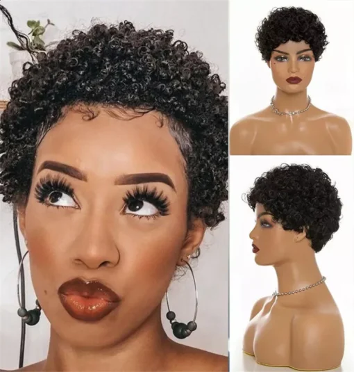 Short Curly Pixie Cut Human Hair Wigs For Women Women Natural MI1603950