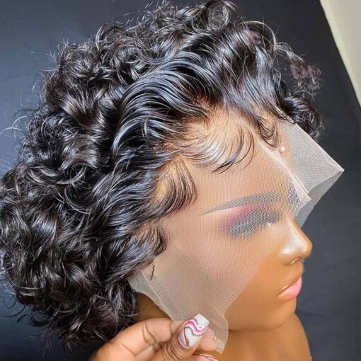 Short Curly Pixie Cut Lace Front Wigs 6 Inch, 13X1 Human Hair Hd Lace Front Wigs Plucked For Women Black Women 6 Inch, Natural Black MI1602253