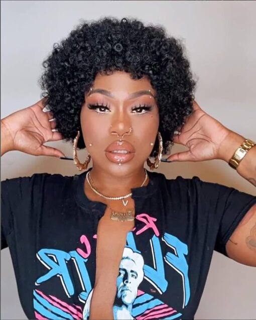 Short Curly Wigs For Women Black Women Human Hair Afro Kinky Curly Wig Brazilian Virgin Pixie Cut Wig Human Hair With Bangs 150% Density None Lace Front Bob MI1603583