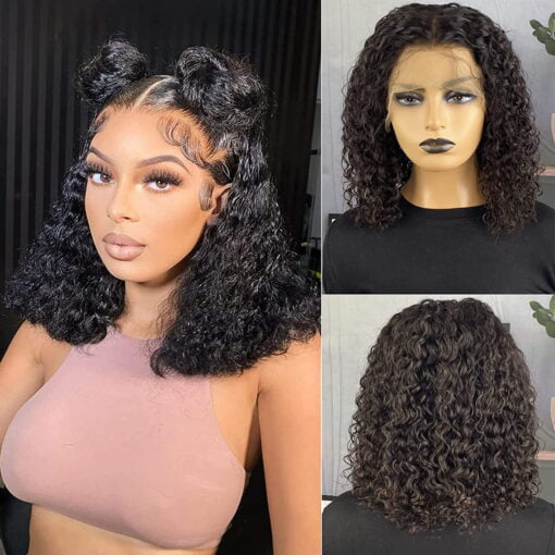 Short Curly Wigs Human Hair 13X4 Water Wave Lace Front Wigs MI1602409