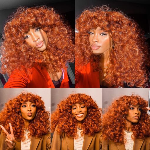 Short Curly Wigs With Bangs Copper Red Loose Wave Synthetic Wigs For Women Women Natural Hair Cosplay Party Heat Resistant Fiber MI1610249