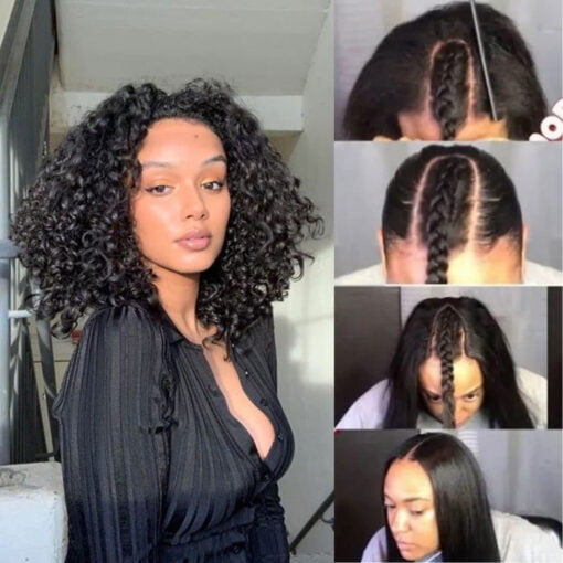 Short Deep Wave Curl V Part Synthetic Curly Short Bob Wigs No Leave Out For Women Black Women Natural Color Upgrade V Part Wig MI1602788