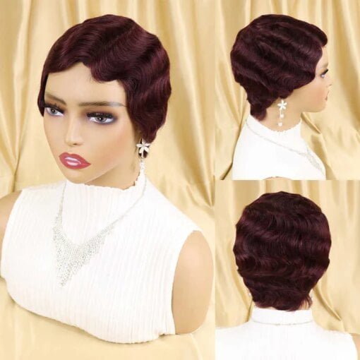 Short Finger Wave Brazilian Amazon Pixie Wigs For Women Black MI1604875