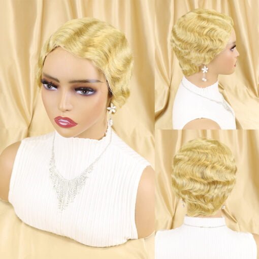 Short Finger Wave Cheap Wigs For Women Women Human Hair Pixie Cut Wig Short Human Hair Wigs Machine Made Mix Color Brazilian Pixie Cut MI1604873