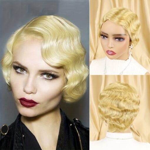 Short Finger Wave Wig Brazilian Human Hair Wig Women Brown MI1611211