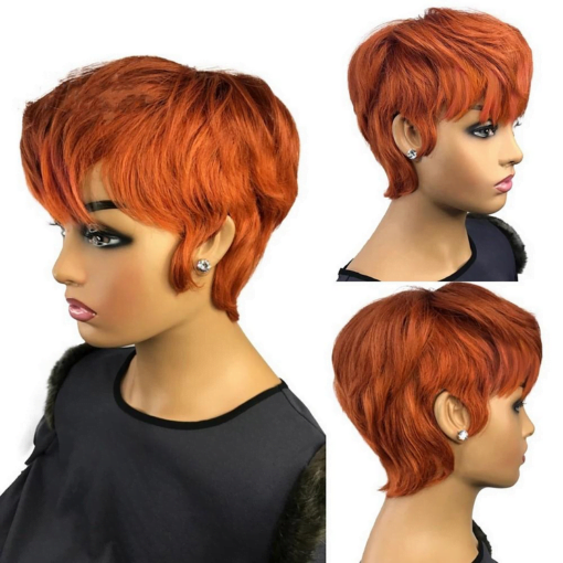 Short Ginger Pixie Cut Full Machine Made Wig Virgin Human MI1610626