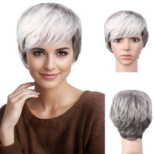 Short Grey Pixie Cut Wig, Silver Synthetic Wig With MI1611887