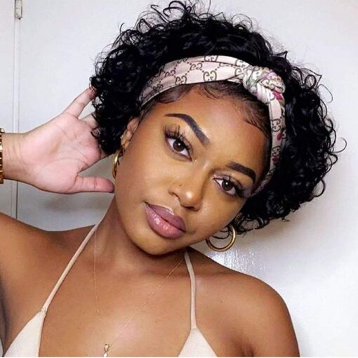 Short Headband Wigs For Women Black Women Curly Human Hair No Glue Curly Headband Wig Human Hair Water Wave Brazilian Virgin Hair 150% Density No Lace Wigs MI1606380