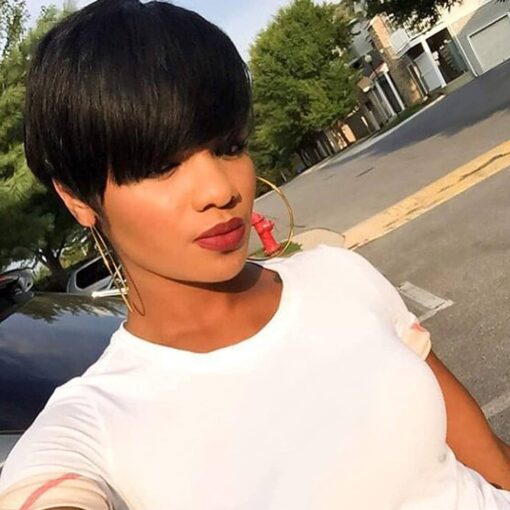 Short Human Hair Wigs For Women Black Women Human Hair Short Pixie Cut Wigs For Women Black Women Human Hair Brazilian Virgin Human Hair Wigs With Bangs 1# Color MI1602104