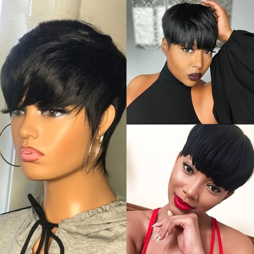 Short Human Hair Wigs Pixie Cut Straight For Women Women Machine Made Wigs With Bangs Glueless Wig MI1602111