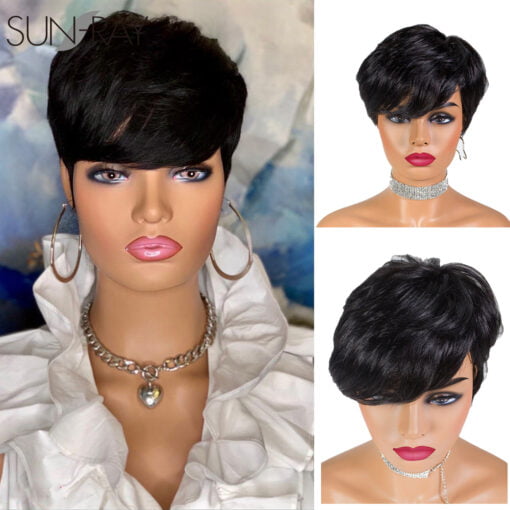 Short Human Hair Wigs Pixie Cut Straight Remy Brazilian Hair For Women Black Women Machine Made Highlight Color Cheap Glueless Wigs MI1602581