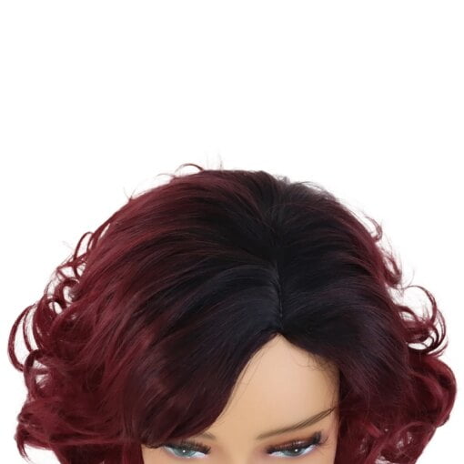 Short Kinky Curly Afro Wig In Wine Red Ombre With Dark Root MI1610270