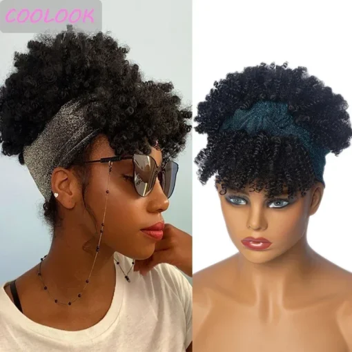 Short Kinky Curly Headband Wigs For Women Black Women Afro MI1606395