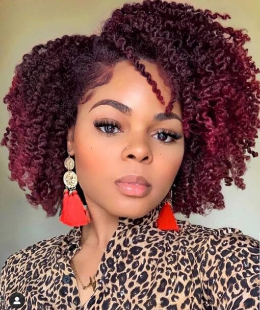 Short Kinky Curly Wigs Ombre Burgundy Side Part Wig Afro Bomb Curly Wig Twist Out Wig African American Wigs Heat Resistant Fiber Kinky Synthetic Full MI1611255