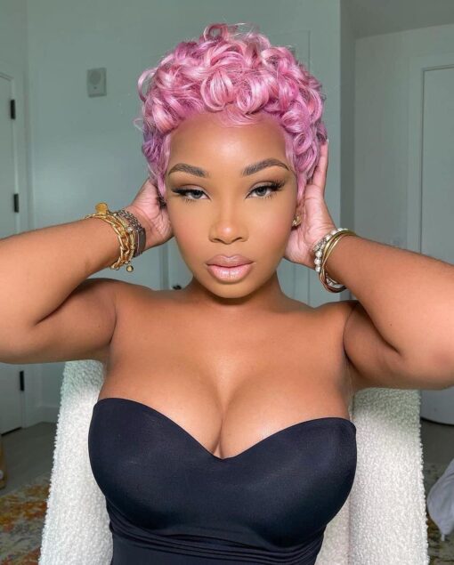 Short Pink Curly Wig Afro Pixie Cut Curly Wigs For Women Women MI1604997