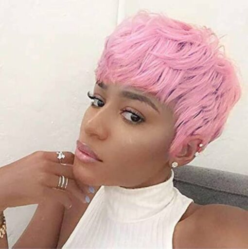 Short Pink Hairstyles Synthetic Wigs For Women Women Short Pixie Cuts Wigs For Women Black Women Pink Bowl Cut Wig For Women Women Short Straight Black Ladies Wigs MI1604993