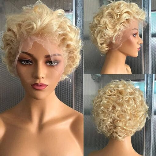 Short Pixie Cut Disposable Curly Styled Bob Wig 613 Blond Hair Glueless Brazilian Virgin Human Hair Lace Front Wigs Pix Style Pre Plucked Hairline MI1612012