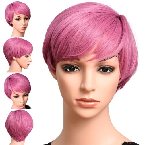 Short Pixie Cut Hair Pink Wigs For Women Women 100% Kanekalon Fiber Cosplay Daily Party Natural Synthetic Wig 6 Inches (Hot Pink) MI1604996