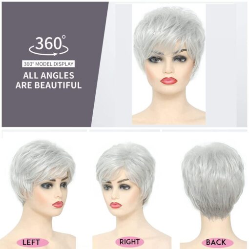 Short Silver Grey Pixie Cut Wigs For Women White Women With Bangs MI1610493