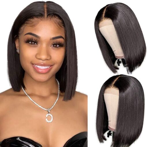 Short Straight Bob Wig 4X1 Lace Part Human Hair Wigs For Women MI1602512