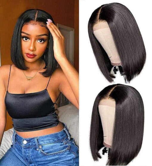 Short Straight Bob Wig Human Hair 4X1 T Part Lace Front Bob MI1602062