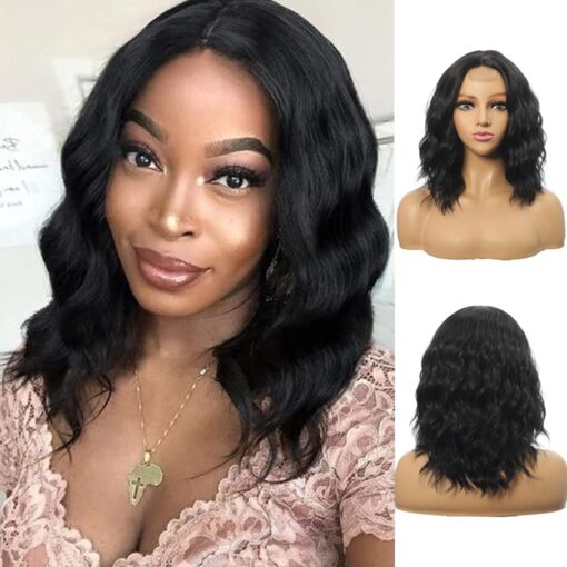 Short Wavy Blonde Bob Wig Synthetic Shoulder MI1603792