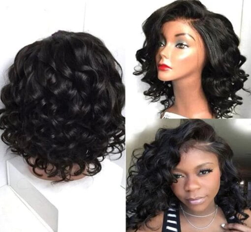 Short Wavy Human Hair Full Lace Bob Wigs For Women Black Woman MI1602670