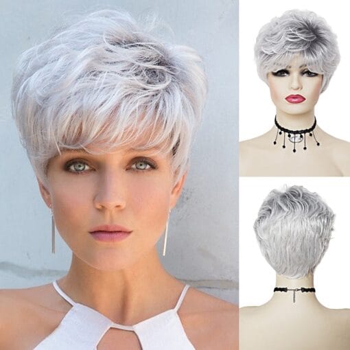 Short Wig Ombre Silver Grey Wigs For Women Women Synthetic Hair MI1611889