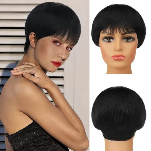 Short Wigs For Women Black Women, Pixie Cut Wig With Bangs Black MI1602610