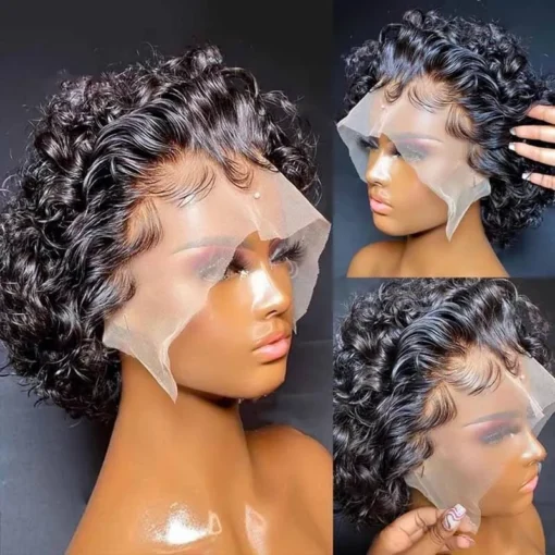 Short Wigs Human Hair Curly Wigs Lace Front Pixie Cut Curly Wigs For Women Black Women MI1602108