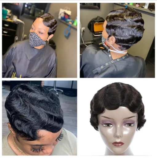 Short Wigs Human Hair Machine Made Wig Brazilian Finger Wave MI1604871