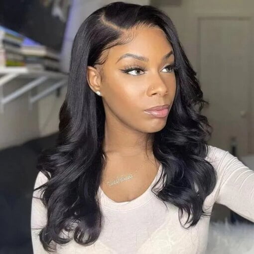 Shoulder Length Body Wave 360 Lace Frontal Wigs Medium Length Hd Lace Front Human Hair Wigs 150 Density MI1603058