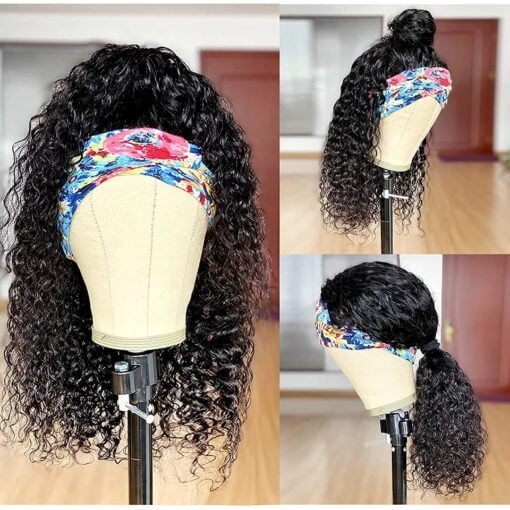 Shuangya Headband Wig Water Wave Glueless Brazilian Human Hair Wigs For Women Women Kinky Curly Wig Deep Wave Headband Wig Human Hair MI1605376