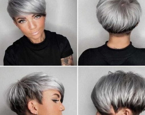 Silver Grey Short Pixie Cut Straight Human Hair Wig For Women Women And Girls, Brazilian Remy Hair, Glueless MI1610480