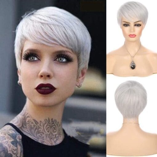 Silver Grey Wigs Short Hair Pixie Cut Straight Wig With MI1611882