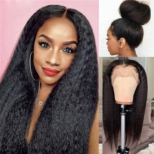 Single Best Kinky Straight Lace Front Wigs Human Hair Wig For Women Black Women 180% Density Middle Part Wigs Yaki Straight 13X4 Transparent Lace Frontal MI1604443