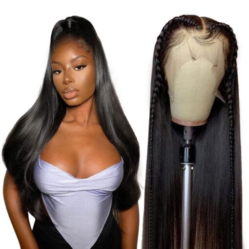 Siyun Show 13X6 Lace Front Wigs Human Hair Straight 26 Inch Bone Straight Lace Frontal Human Hair Wigs Pre Plucked 180% Density Hd Transparen Lace MI1604485