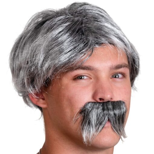 Skeleteen Grey Wig And Mustache Salt And Pepper Hair Old Person Grandpa Wigs And Mustache Old Man Costume Accessories Set For Women Boys And Girls MI1608067