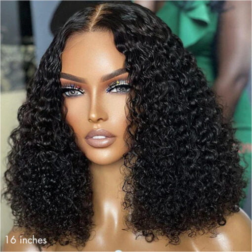 Sleek Curly Human Hair Wig For Women Women Deep Wave Lace Brazilian Hair Wigs 13X6X1 Transparent Curly Bob Wig 16 Inch Natural Wigs MI1603031