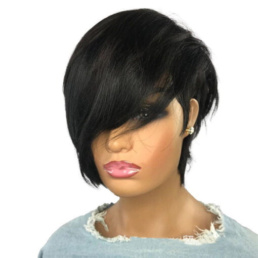 Soft Short Human Hair Wigs Pixie Cut Layered Cut Wave With MI1604094