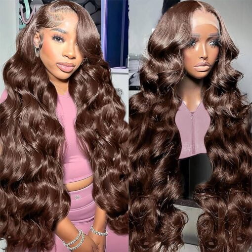 Stergt Brown Human Hair Wig 13X6 200 Density Chocolate Brown Hd Lace Front Wigs Body Wave Brazilian Virgin Hair Pre Plucked Hairline With Baby Hair MI1610852